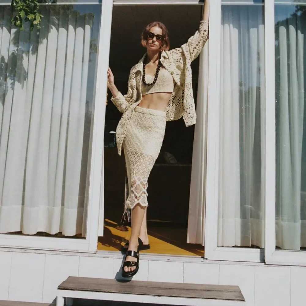 ZARA CROCHET STRAIGHT SKIRT ECRU - Picture 9 of 9